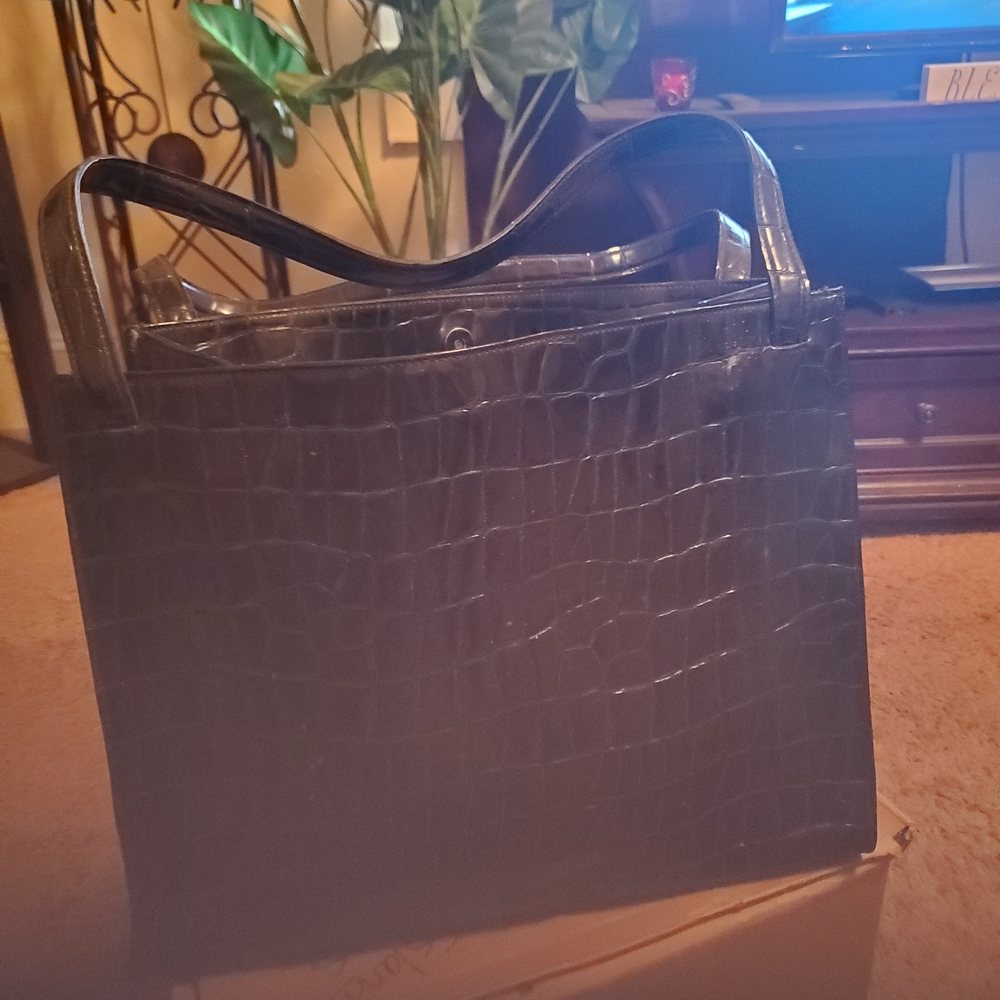 Black Croc-Embossed Tote Bag